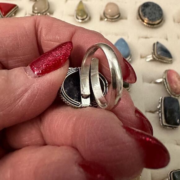 Lepidolite dainty oval silver overlay ring adjustable hand crafted - Picture 3 of 4